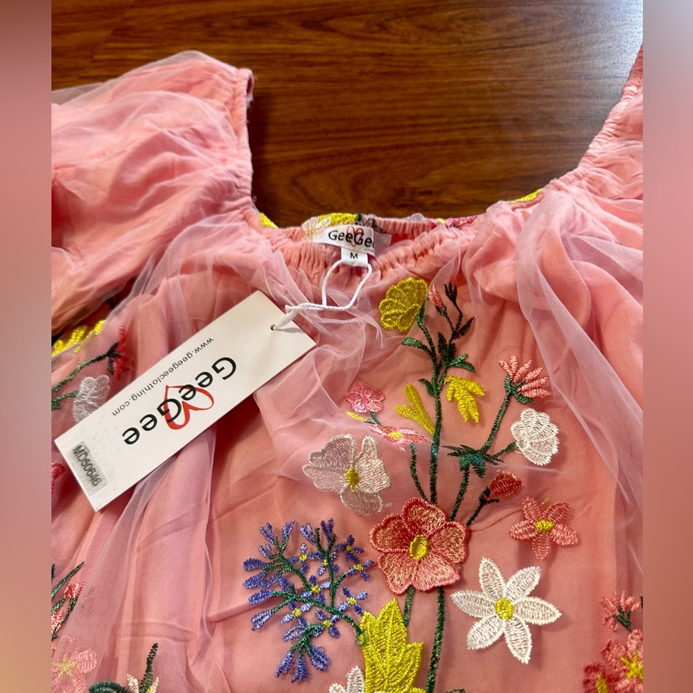 NWT GeeGee Floral Pink Puff Sleeve Dress - Picture 6 of 9